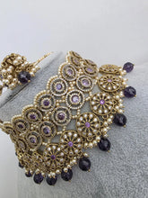 Purple Antique Polki CZ Stones Choker Necklace, Polk Necklace, Indian jewelry, Pakistani necklace, punjabi necklace, bridal wedding
