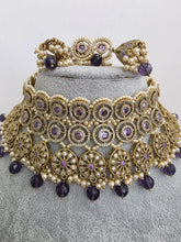 Purple Antique Polki CZ Stones Choker Necklace, Polk Necklace, Indian jewelry, Pakistani necklace, punjabi necklace, bridal wedding
