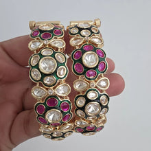 Ruby Green Moissanite Tyaani premium kundan gold plated openable bangle Pair/Statement bangles/Designer/Bridal /Indian Wedding/Pakistani