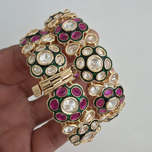 Ruby Green Moissanite Tyaani premium kundan gold plated openable bangle Pair/Statement bangles/Designer/Bridal /Indian Wedding/Pakistani