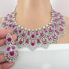 Ruby CZ diamond bridal necklace, American Diamond wedding necklace, Cz jewelry, Indian, Pakistani, Punjabi wedding jewelry