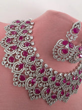 Ruby CZ diamond bridal necklace, American Diamond wedding necklace, Cz jewelry, Indian, Pakistani, Punjabi wedding jewelry