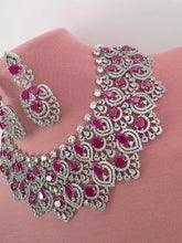 Ruby CZ diamond bridal necklace, American Diamond wedding necklace, Cz jewelry, Indian, Pakistani, Punjabi wedding jewelry