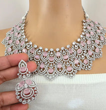 Pink CZ diamond Necklace,Indian Pakistani wedding Jewelry,Mother of the Bride,Crystal Necklace, Bridesmaid, Gift for her