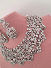 Pink CZ diamond Necklace,Indian Pakistani wedding Jewelry,Mother of the Bride,Crystal Necklace, Bridesmaid, Gift for her