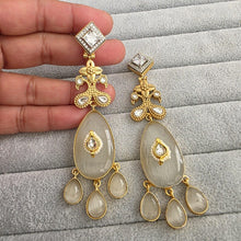 Off white Amrapali-inspired Long Gold Fusion Heritage Indian Earrings, Earring With Gold Plating, Fusion earrings, Kundan Fusion Earring