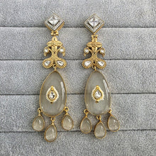Off white Amrapali-inspired Long Gold Fusion Heritage Indian Earrings, Earring With Gold Plating, Fusion earrings, Kundan Fusion Earring