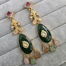 Multi Amrapali-inspired Long Gold Fusion Heritage Indian Earrings, Earring With Gold Plating, Fusion earrings, Kundan Fusion Earring