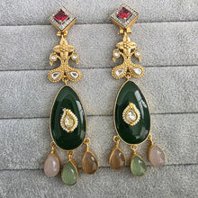 Multi Amrapali-inspired Long Gold Fusion Heritage Indian Earrings, Earring With Gold Plating, Fusion earrings, Kundan Fusion Earring