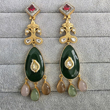 Multi Amrapali-inspired Long Gold Fusion Heritage Indian Earrings, Earring With Gold Plating, Fusion earrings, Kundan Fusion Earring