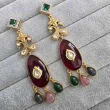 Multi Amrapali-inspired Long Gold Fusion Heritage Indian Earrings, Earring With Gold Plating, Fusion earrings, Kundan Fusion Earring