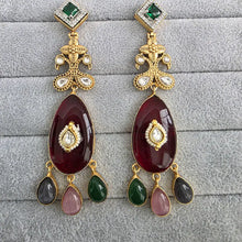 Multi Amrapali-inspired Long Gold Fusion Heritage Indian Earrings, Earring With Gold Plating, Fusion earrings, Kundan Fusion Earring