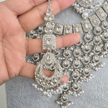 Silver Shadow Stone Polki Kundan necklace set/Statement necklace/Indian Jewelry/Pakistani Jewelry set/Weddings necklace/Bridal necklace