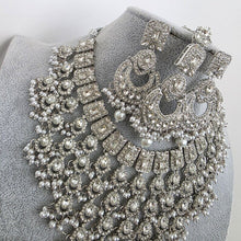 Silver Shadow Stone Polki Kundan necklace set/Statement necklace/Indian Jewelry/Pakistani Jewelry set/Weddings necklace/Bridal necklace
