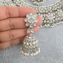 Silver Shadow Stone Polki Kundan necklace set/Statement necklace/Indian Jewelry/Pakistani Jewelry set/Weddings necklace/Bridal necklace