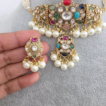 Navratan Moissanite Polki Kundan Necklace/Kundan choker Necklace/Indian Celebrity/Indian Pakistani Wedding Jewelry