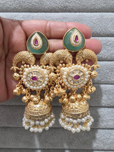 Mint Green Kashmiri Long Jhumka, Gold-plated Long Dangler Earrings/Brass Jhumkas/Ethnic Gungroo earrings/Trendy earrings/Statement earrings