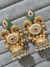 Mint Green Kashmiri Long Jhumka, Gold-plated Long Dangler Earrings/Brass Jhumkas/Ethnic Gungroo earrings/Trendy earrings/Statement earrings