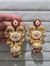 Ruby Kashmiri Long Jhumka, Gold-plated Long Dangler Earrings/Brass Jhumkas/Ethnic Gungroo earrings/Trendy earrings/Statement earrings