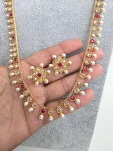 Ruby Long Antique Gold-plated Polki Pearl mala Necklace/Indian Long Necklace/Pakistani Jewelry/Haram Necklace/Indian Wedding/Rani Haar