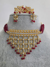 Ruby Red Gold CZ Diamond Pearl Choker Necklace, indian wedding necklace, bridal jewelry, Punjabi Pakistani South Indian necklace