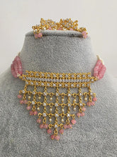 Pink Gold CZ Diamond Pearl Choker Necklace, indian wedding necklace, bridal jewelry, Punjabi Pakistani South Indian necklace