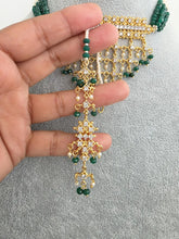 Green Gold CZ Diamond Pearl Choker Necklace, indian wedding necklace, bridal jewelry, Punjabi Pakistani South Indian necklace