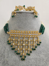 Green Gold CZ Diamond Pearl Choker Necklace, indian wedding necklace, bridal jewelry, Punjabi Pakistani South Indian necklace