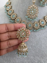 Aqua Blue Antique Polki Kundan necklace set/Reverse Ad Necklace/Statement necklace/Indian/Punjabi Necklace/Pakistani Jewelry/Bridal necklace