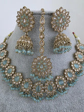 Aqua Blue Antique Polki Kundan necklace set/Reverse Ad Necklace/Statement necklace/Indian/Punjabi Necklace/Pakistani Jewelry/Bridal necklace