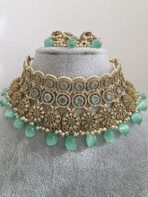 Mint Green Antique Polki CZ Stones Choker Necklace, Polk Necklace, Indian jewelry, Pakistani necklace, punjabi necklace, bridal wedding