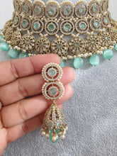 Mint Green Antique Polki CZ Stones Choker Necklace, Polk Necklace, Indian jewelry, Pakistani necklace, punjabi necklace, bridal wedding