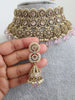 Pink Antique Polki CZ Stones Choker Necklace, Polk Necklace, Indian jewelry, Pakistani necklace, punjabi necklace, bridal wedding