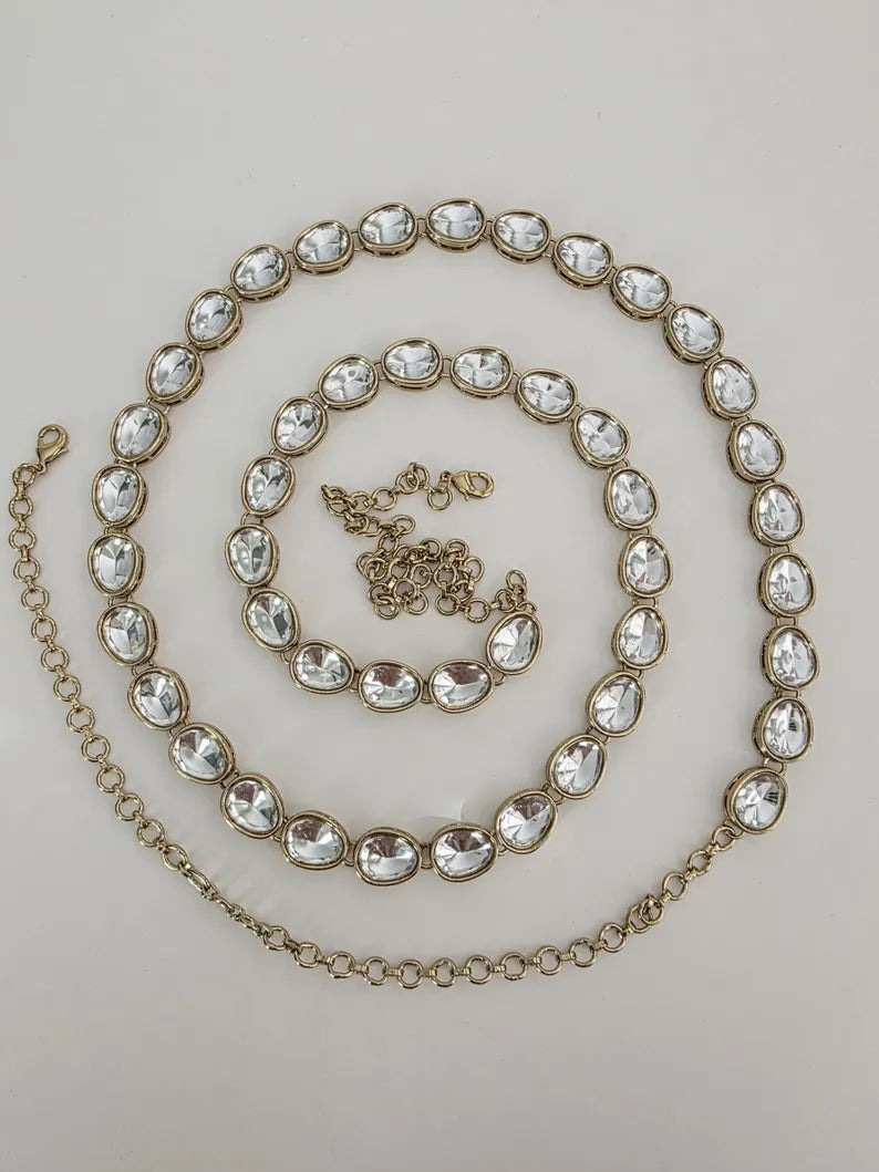 Antique Dull Gold Kundan Belly Chain/Belly chain/Vaddanam/Kamarpatta/South Indian Jewelry/tagdi/Indian waist belt/jewelry belt/Kamarbandh