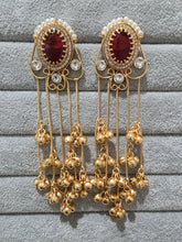 Ruby Kashmiri Long earrings, Gold-plated Long Ghungroo Dangler Earrings/Brass Jhumka/Ethnic Gungroo earring/Trendy earring Statement earring