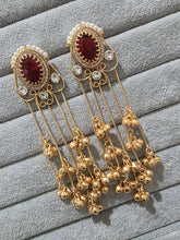 Ruby Kashmiri Long earrings, Gold-plated Long Ghungroo Dangler Earrings/Brass Jhumka/Ethnic Gungroo earring/Trendy earring Statement earring