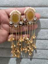 Yellow kashmiri Long earrings, Gold-plated Long Ghungroo Dangler Earrings/Brass/Ethnic Gungroo earring/Trendy earring Statement earring