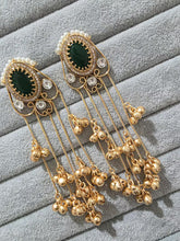 Green Kashmiri Long earrings, Gold-plated Long Ghungroo Dangler Earrings/Brass /Ethnic Gungroo earring/Trendy earring Statement earring