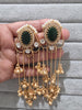 Green Kashmiri Long earrings, Gold-plated Long Ghungroo Dangler Earrings/Brass /Ethnic Gungroo earring/Trendy earring Statement earring