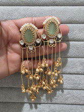 Mint Green Kashmiri Long earrings, Gold-plated Long Ghungroo Dangler Earrings/Brass/Ethnic Gungroo earring/Trendy earring Statement earring