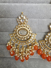 Orange Kundan Tikka Earrings Set /Indian Bridal Maang Tikka set/ Kundan earrings/ Jaggo, Mayya Jewelry/ Indian jewelry/ Bridesmaid Gift