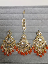 Orange Kundan Tikka Earrings Set /Indian Bridal Maang Tikka set/ Kundan earrings/ Jaggo, Mayya Jewelry/ Indian jewelry/ Bridesmaid Gift