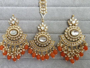 Orange Kundan Tikka Earrings Set /Indian Bridal Maang Tikka set/ Kundan earrings/ Jaggo, Mayya Jewelry/ Indian jewelry/ Bridesmaid Gift