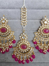 Hot Pink Kundan Tikka Earrings Set /Indian Bridal Maang Tikka set/ Kundan earrings/ Jaggo, Mayya Jewelry/ Indian jewelry/ Bridesmaid Gift