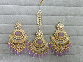 Lavender Kundan Tikka Earrings Set /Indian Bridal Maang Tikka set/ Kundan earrings/ Jaggo, Mayya Jewelry/ Indian jewelry/ Bridesmaid Gift