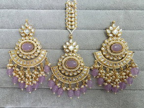 Lavender Kundan Tikka Earrings Set /Indian Bridal Maang Tikka set/ Kundan earrings/ Jaggo, Mayya Jewelry/ Indian jewelry/ Bridesmaid Gift