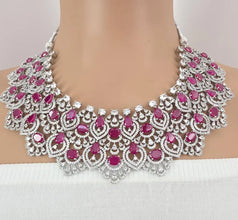 Ruby CZ diamond bridal necklace, American Diamond wedding necklace, Cz jewelry, Indian, Pakistani, Punjabi wedding jewelry