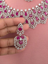 Ruby CZ diamond bridal necklace, American Diamond wedding necklace, Cz jewelry, Indian, Pakistani, Punjabi wedding jewelry
