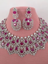 Ruby CZ diamond bridal necklace, American Diamond wedding necklace, Cz jewelry, Indian, Pakistani, Punjabi wedding jewelry