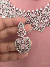 Pink CZ diamond Necklace,Indian Pakistani wedding Jewelry,Mother of the Bride,Crystal Necklace, Bridesmaid, Gift for her